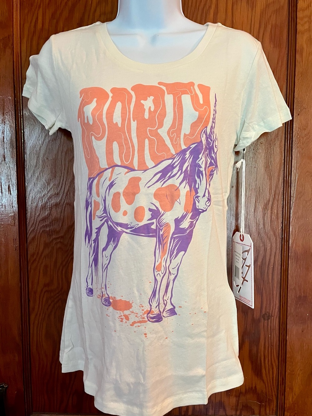 Iron Fist Party Unicorn Tee - Cream with Peach & Lavender size M